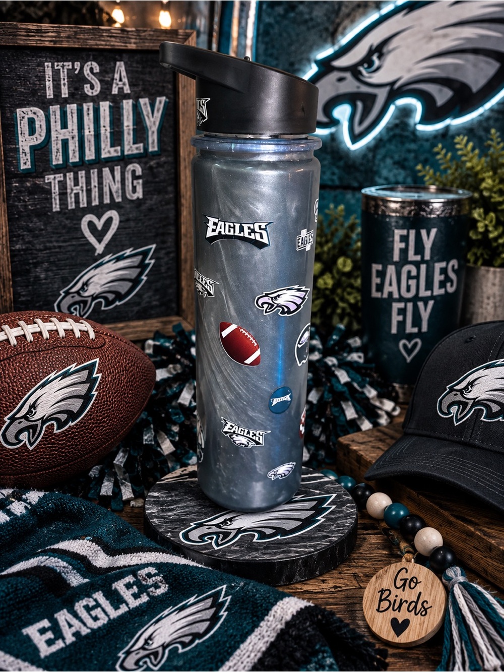Fly High Philly™ – 18 oz GlitterSip™ Silver Jelly Flow Tumbler